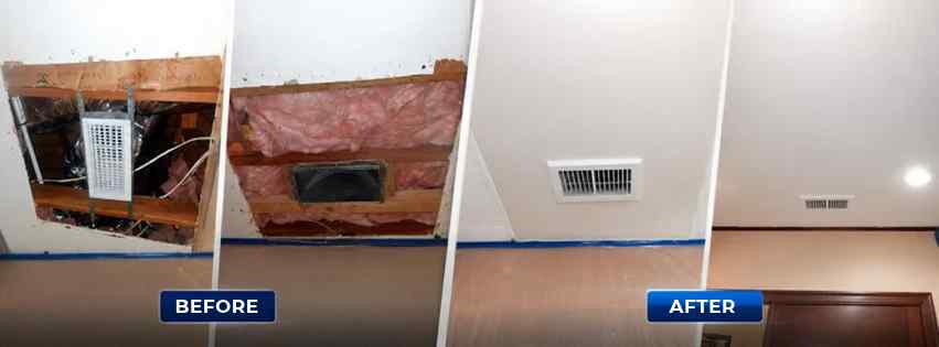 Before and after drywall ceiling repair by House Painting Triforce in Dallas-Fort Worth